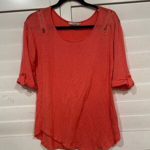 Papaya Coral Blouse with Zipper Details